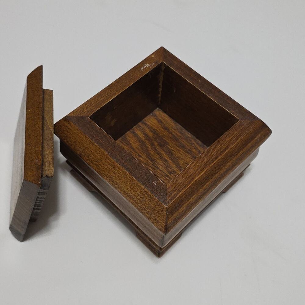 Vintage Small Wooden Jewelry Storage Square Decor Box With Removable Lid